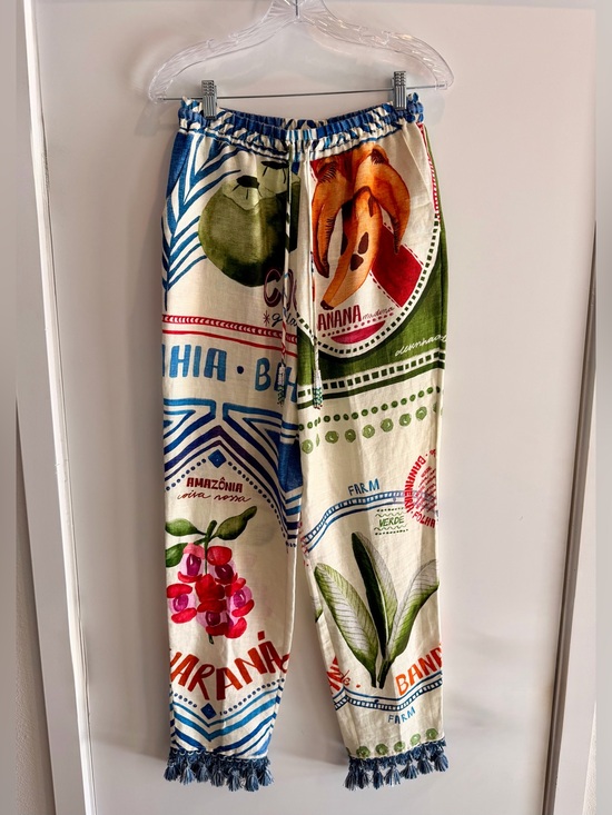 FARM Rio Pants - FARM Rio 100% Linen Tropical Fruit Market 🍓Tassel Hem Pants. Size Small 🍌